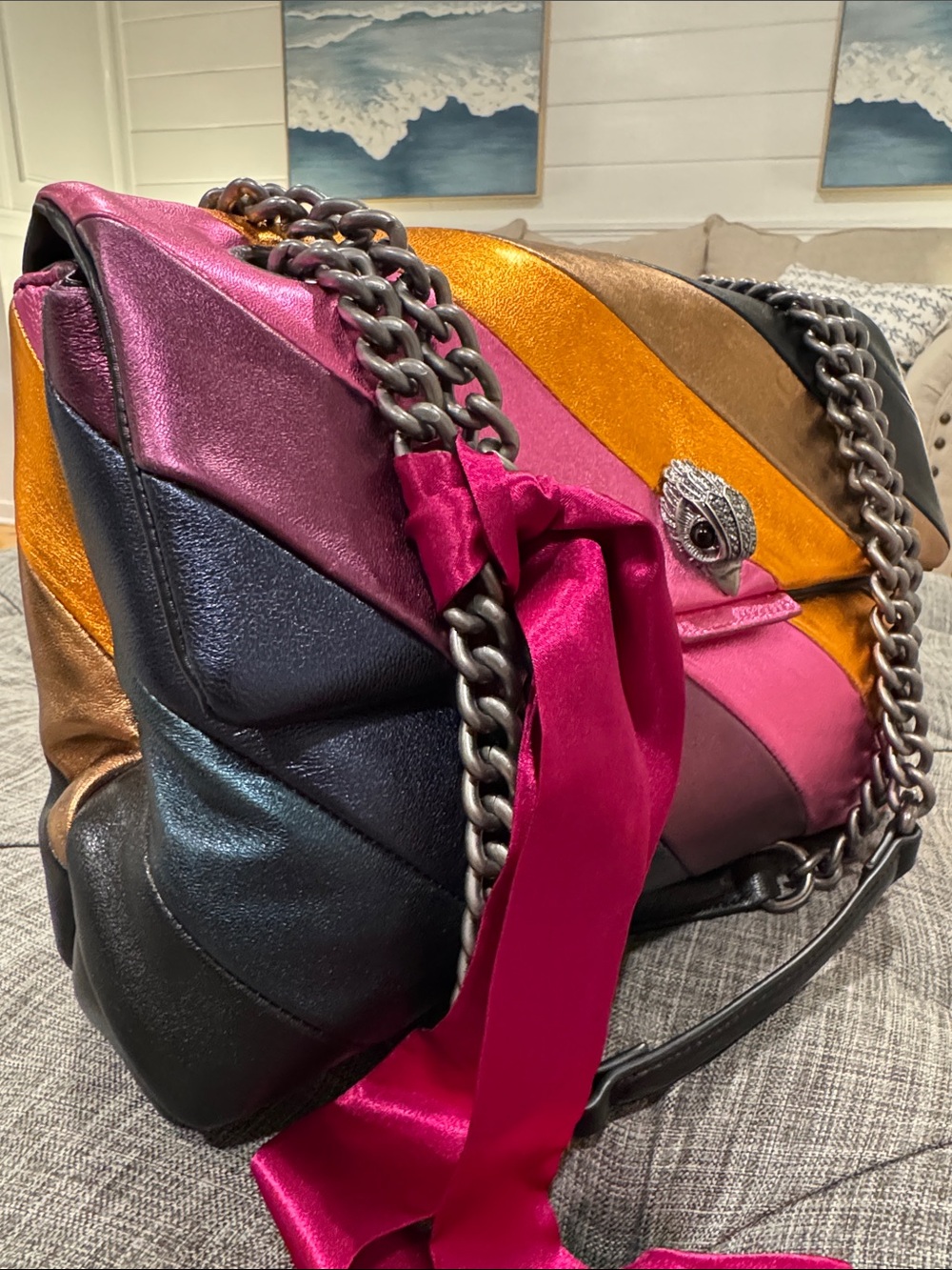 Kurt Geiger Bag Large Kensington Leather Metallic Multicolor Shoulder Bag NWT - Picture 3 of 17
